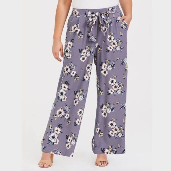Torrid Floral Palazzo Wide Leg Pants Grey Floral Size 0 - Picture 1 of 8